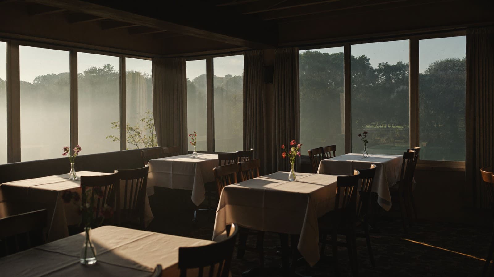 The quiet dining room resting in the afternoon light